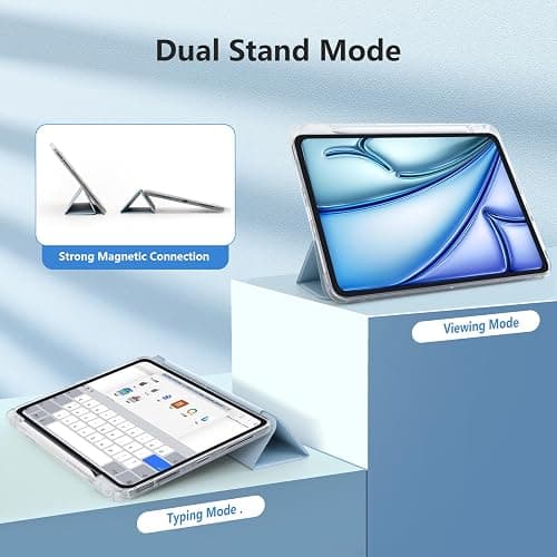 Ruizextech Case for iPad Air 11 Inch M3 2025/M2 2024, iPad Air 5th/4th Generation 10.9" Case 2022/2020, Slim Hybrid Protective Cover with Pencil Holder, Anti-Yellowing Clear Back Shell, Light Blue thumbnail 6