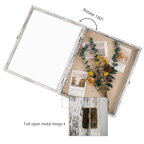 Shadow Box 13x16 Wood Shadow Box Frame Glass Door Display Case with Linen Back and 6 Stick Pins,1.5 inches Interior Depth,Ideal for Memorabilia Pictures Flowers Medals Tickets Rustic White thumbnail 5