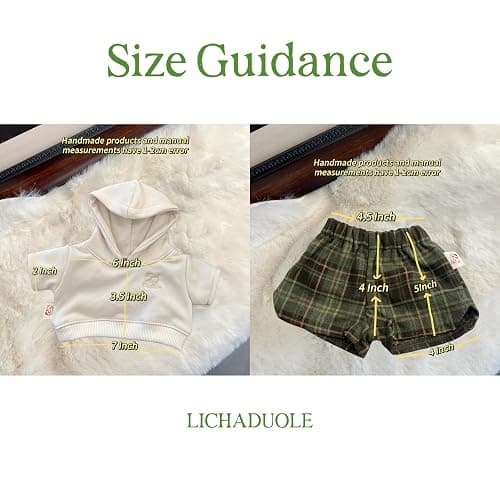 LICHADUOLE 9-12''/30cm Plush Animals Clothes Cotton Hoodie & Checkered Shorts Set for Bashful Bunny and Teddybear(NO Doll) thumbnail 2