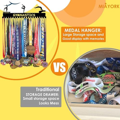 Miayork Medal Holder Display Hanger Trophy Shelf - Sturdy Wall Mount Medals Trophys Easy to Install-Race Sports Medal Holder Display Hanger for Gymnastic,Soccer,Runner,Wrest,Football,Basketball thumbnail 6