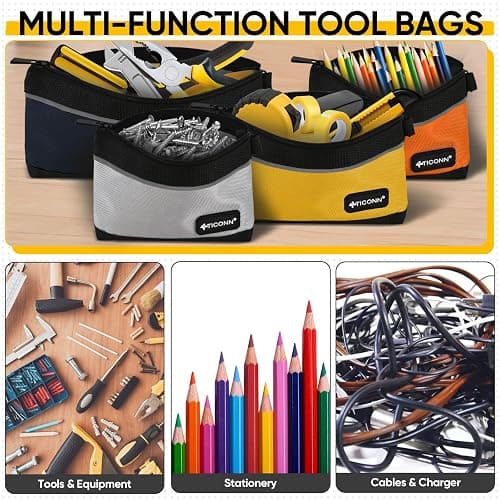 TICONN Tool Pouches with Zipper, 1680D Oxford Small Tool Bags, Waterproof Utility Bag Zipper Pouch for Tool Organizers and Storage (3 Pack Large) thumbnail 7