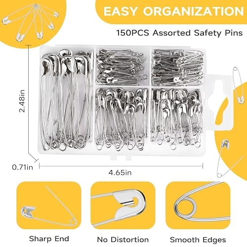 Huhuhero 160Pcs Safety Pins, Large & Small Safety Pins for Clothes Sewing Craft, Nickel Plated Steel Assorted Size Pins Bulk, Art and Craft Supplies (Sliver) thumbnail 3