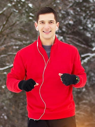 SATINIOR 2 Pair Unisex Winter Half Finger Gloves Knitted Fingerless Mittens Warm Stretchy Gloves in Common Size thumbnail 7