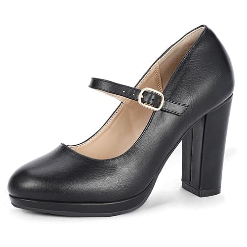 IDIFU IN4 Mary Jane Shoes Closed Toe Heels Platform High Chunky Block Heels Women's Pumps Comfortable Dress Shoes for Women Wedding Bridal Work Fashion Round Toe Pumps Shoes - Image 1