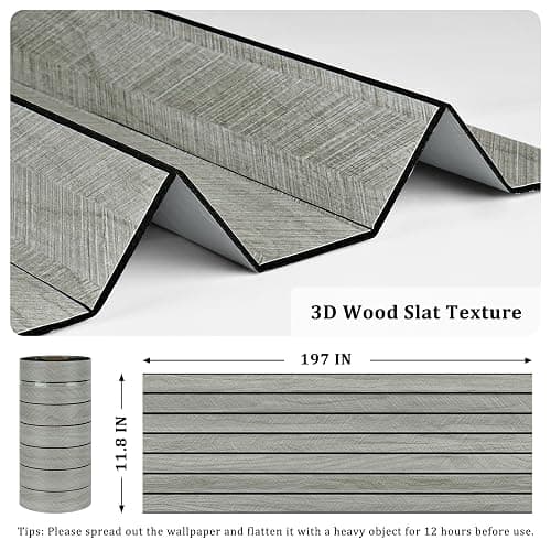 STICKEEP Grey Wood Wall Panels Textured Wood Slats 3D Soundproof Wall Panels Peel and Stick Shiplap 11.8"x197" Wooden Panel Walls Decor Self Adhesive Wooden Panel Wallpaper for Studio Homes Ceiling thumbnail 3