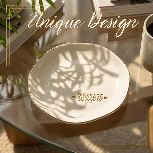 InnoBeta Massage Therapist Gifts for Women, Gifts for Massage Therapist, 4.75" Handcrafted Ceramic Ring Dish with Gold Trim, Decorative Trinket Dish for Rings Earrings thumbnail 3