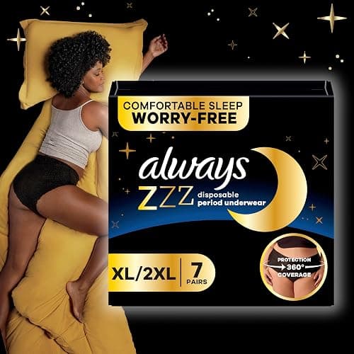 Always ZZZ Overnight Disposable Period Underwear for Women Extra Large/2LX, 360° Coverage for Worry-Free Nights, 14 Count (2 Packs of 7) thumbnail 9