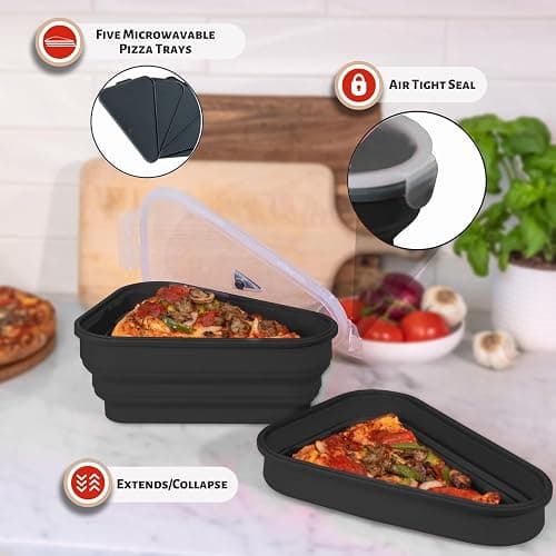 PIZZA PACK The Perfect Reusable Pizza Storage Container with 5 Microwavable Serving Trays - BPA-Free Adjustable Pizza Slice Container to Organize & Save Space, 2 Pack, Black thumbnail 7