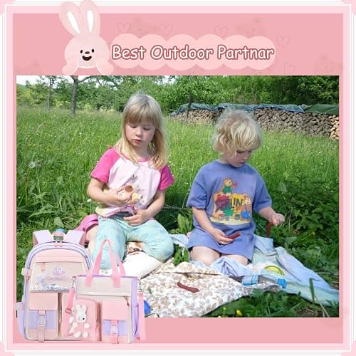 VIDOSCLA Bunny Girls Backpack for School Kawaii Kids Backpack Cute Sequin School Bag for Girls thumbnail 5