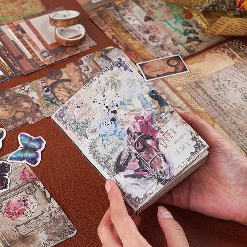 Funto Scrapbooking Kit (202 PCS), Vintage Collection-Wisteria & Butterfly, Perfect for Bullet Scrapbooking Materials, Planner DIY Arts Craft Collage thumbnail 7