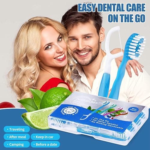 36 Pack Mini Disposable Toothbrushes – 5-in-1 Prepasted Travel Toothbrush with Toothpaste Floss & Pick for Hotel Camping Flight Car Guest Use – 9ct per Portable Case Essentials for Women Men Kids thumbnail 8