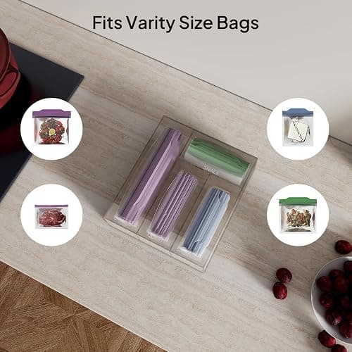 Aquiver Acrylic Bags Storage Organizer - Baggie Bags Drawer Organizer & Plastic Food Storage Bags Holder - Compatible with Gallon, Quart, Sandwich, Snap, Freezer, Slider Bags (Clear) thumbnail 3
