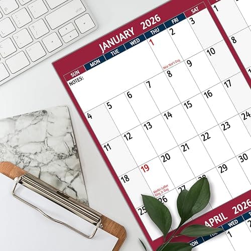 2026 Yearly Wall Calendar - Large Yearly Calendar 2026, Jan 2026 - Dec 2026, 25.2" x 38.2" (Open), 2026 Calendar, Large Wall Calendar 2026, Full Year Paper with Notes, Thicker Paper - Red thumbnail 4