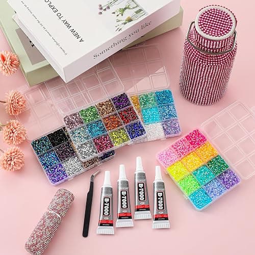 32000Pcs Flatback Rhinestones for Bedazzling Kit 3mm with 4Pcs B7000 Glue | Multicolor Bedazzler Kit with Rhinestones and Tools DIY Bedazzling Gems for Crafting Book Clothing Shoes Cups thumbnail 2