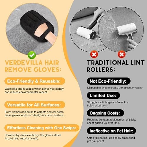 VerdeVilla Pet Hair Remover, 2025 Upgrated Five-Finger Electrostatic Pet Hair Removal Gloves, Cat & Dog Hair Remover for Couch, Furniture,Clothing, Animal Fur Removal Tool, Cat Grooming Gloves-2PCS thumbnail 7
