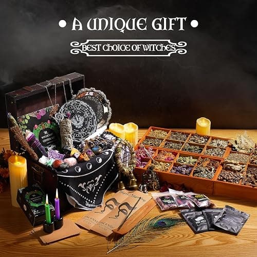 SHYSHINY Huge Witchcraft Kit, 200Pack Witchcraft Supplies for Witch Spells, Wiccan Supplies and Tools with Wooden Box Witch Starter Kit for Beginners thumbnail 2
