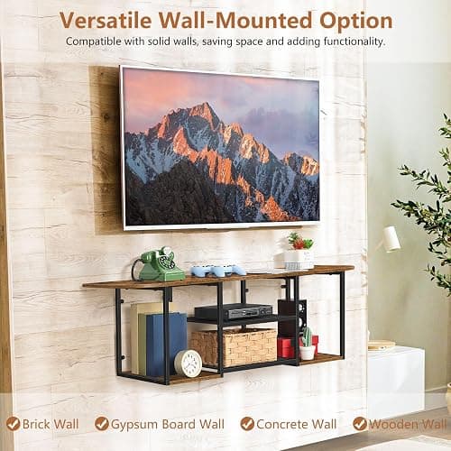 Fogein Floating TV Stand for 50 60 Inches TV,Wall Mounted Media Console with Open Storage Shelves，Modern Entertainment Center for Living Room,Bedroom (Brown) thumbnail 6