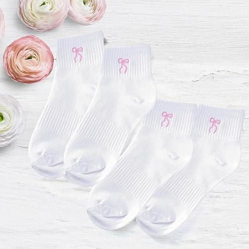 Glitopper 8 Pairs Bow Socks Women Coquette Crew Cotton Socks with Embroidered Bow for Ladies Bridesmaid Birthday Party Gifts thumbnail 7