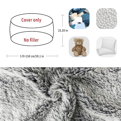 YudouTech (No Filler Bean Bag Chair Cover Without Filler,Big Round Soft Fluffy PV Velvet Washable Bean Bag Lazy Sofa Bed Cover for Adults,Living Room Bedroom Furniture Outside,5ft Black thumbnail 2