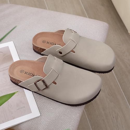 KIDMI Unisex Vegan Suede Clogs Leather Mules Womens Mens Cork Footbed Potato Shoes with Arch Support thumbnail 7