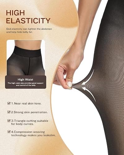 CHRLEISURE Women's Fleece Lined Tights - Fake Sheer Warm Pantyhose Thick Winter Leggings thumbnail 4
