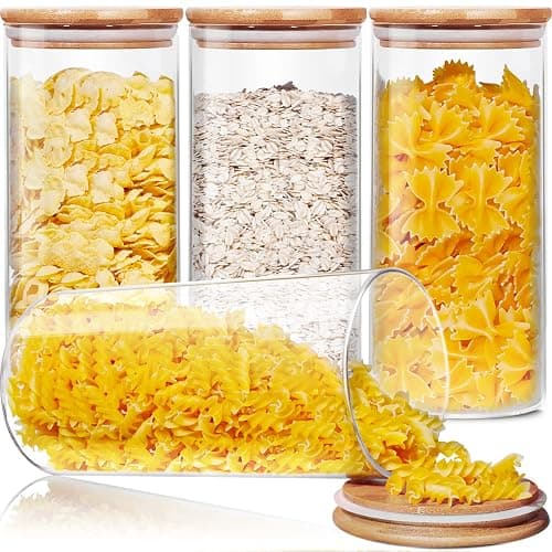 HomArtist Glass Jars with Bamboo Lids 53 FL OZ [Set of 4], Glass Canisters with Airtight Lids, Glass Food Storage Containers for Pasta, Oats, Coffee, Flour, Sugar, Rice, Best for Kitchen & Pantry - Image 1