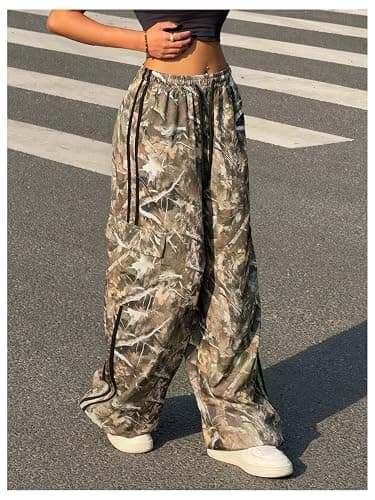 SOLY HUX Women's Camo Cargo Pants Drawstring Elastic Waist Wide Leg Baggy Sweatpants Streetwear thumbnail 3