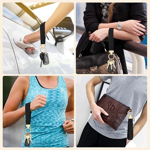 Fishent Stretchy Wristlet Keychain, Cute Key Chain, Woven Wrist Lanyard for Car Keys with 3 Keyrings and D-ring for Women Men thumbnail 8