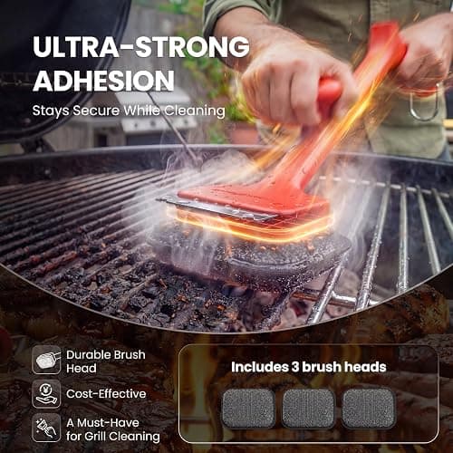 ThermoMaven Bristle-Free BBQ Grill Brush - No Wire Risk Steam Cleaner Removes Burnt Grease Fast - 17" Cool-Touch Handle, Scraper & 3 Replaceable Heads for Gas, Charcoal & Cast Iron thumbnail 6