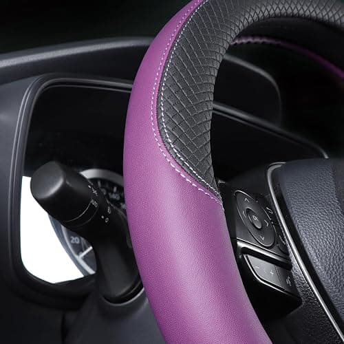 Follicomfy Automotive Steering Wheel Cover Leather Anti Slip Wrap 15",Purple thumbnail 4