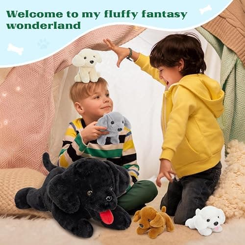 MorisMos Mommy Dog Stuffed Animal with Babies Inside, 21" Dog Plush Toy Set Black Labrador Stuffed Animal with 4 Baby Puppies, Interactive Stuffed Dog Plush for Kids Girls Boys Birthday thumbnail 6