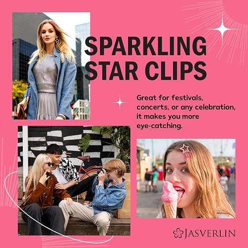 JASVERLIN 36 Pcs Star Snap Hair Clips, Y2k Colorful Cute Barrettes for Women Girls, Thick Fine Non-Slip Hairclips Accessories Glitter Kawaii Rave Assorted Size Style (Pink) thumbnail 7