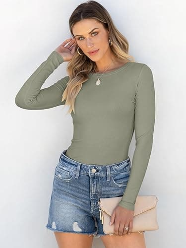 ANRABESS Women Long Sleeve Shirts Rib Knit Slim Fit Tops Basic Tee 2025 Fall Outfits Casual T-Shirt Underscrubs Layer Clothes thumbnail 4