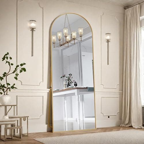 🎀Miroir sur Pied 162 x 53 cm, Grand Miroir Arqué en Pleine Longueur avec Cadre en Aluminium Doré, Miroir Mural sur Pied pour Chambre à Coucher, Salle de Bain, Entrée, Couloir, Vanité(Demi-Cercle doré) thumbnail 7