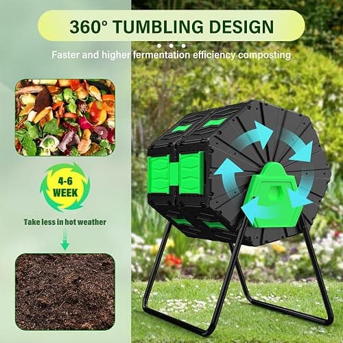 AACULPET Compost Bin Outdoor 45 Gallon / 170L Dual Chamber Composter, 360° Rotating Compost Barrel, BPA-Free Fast-Working All-Season Heavy-Duty Large Compost Tumbler for Garden Kitchen Yard Waste thumbnail 4