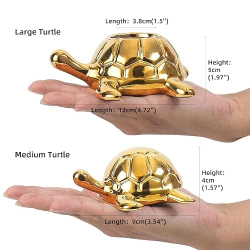 Golden Turtle Statue, Ceramic Turtle Ornament for Home Decor - Gold Tabletop Decoration, Collectible Decor for Elderly, Turtle Sculpture for Bookshelf, Desk, Nightstand thumbnail 3