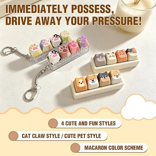 Cute Cat Keyboard Fidget Toy,Crisp Sound,Stress Relief Fidget Clicker Keychain,Creative Keycap Button, for Adults at Work, Travel, Home – Anxiety Relief & Focus Boost (Cat) thumbnail 5