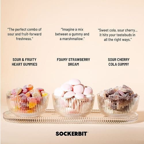 Sockerbit Swedish Candy Variety Pack, 5 Bags, Sweet & Sour Gummy Candy Mixes, Foamy Strawberry Dream, Sour Cherry Cola Bottles & Fruity Hearts, Vegan Options & Non GMO, 2.82oz Each Bag thumbnail 5