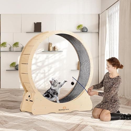 Homegroove Cat Exercise Wheel for Indoor Cats, 46" Large XL Cat Running Treadmill Wheel with Carpeted Runway for Kitty’s Longer Life, Natural Wood Color(XL) - Image 1