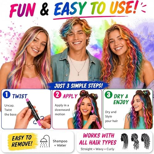 Jim&Gloria Dustless Hair Chalk Gifts for Girls Makeup Kit, Gift for Teen Girl Trendy Stuff, Kids, Teenage Tweens Teenager Temporary and Washable Color Dye Markers Age 7 8 9 10 11 12 13 14 Year Old Toy thumbnail 4