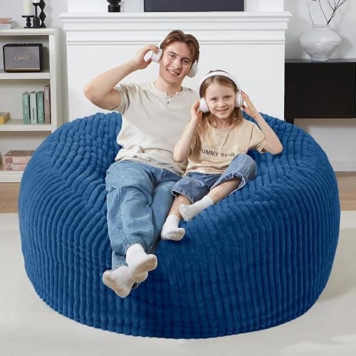 Homguava 4 FT Bean Bag Chair,4' Big Bean Bag,Large Bean Bag Chairs for Adults with Memory Foam Filled,Comfy Beanbag Chairs Soft Bean Bag Sofa with Dutch Corded Plush Cover-Blue thumbnail 4