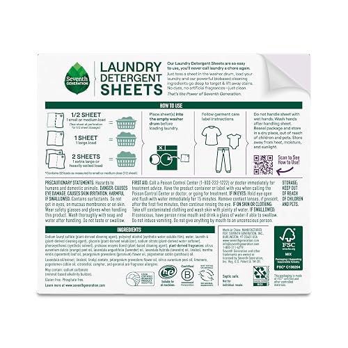 Seventh Generation Laundry Detergent Sheets, Up to 64 Loads, Fresh Lavender Scent, Removes Tough Stains, 0% Dyes and Artificial Fragrances, Safer for your family, (Pack of 2) thumbnail 2