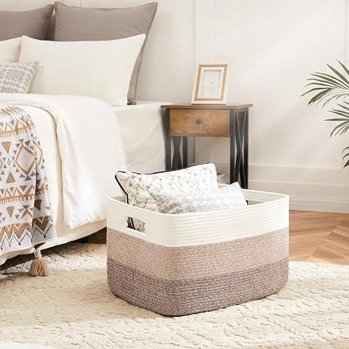Artfeel Blanket Basket,Rectangle Woven Baskets for Storage,65L Laundry Basket for Decorative Nursery Blanket,Toys,Dirty Clothes and Magazine in Shelves,Baby Room,and Living Room thumbnail 3