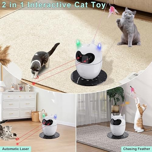 TBTeek Cat Toy, Automatic & Remote Control, 2in1 Rechargeable - Rotating Feather & Dual Light, Cat Toy for Indoor Cats Kittens thumbnail 2
