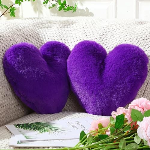 Marsui 2 Pcs Heart Pillows, Royal Purple, 11.81 x 11.02 Inch - Image 1