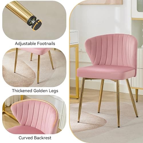 WUTUTUEE Velvet Vanity Chair, Modern Makeup Chair with Back Golden Legs, Small Cute Accent Chair for Vanity, Living Room, Bedroom, Pink thumbnail 4