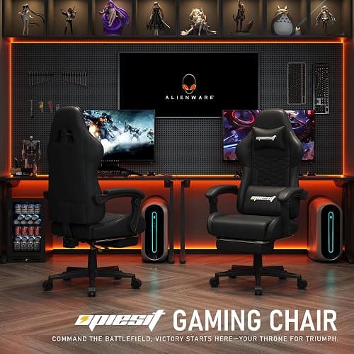 Opiesit Gaming Chair, Computer Gaming Chairs with Footrest, Linkage Armrests and Lumbar Support, High Back Ergonomic Office Chair for Adults, Big and Tall Desk Chair(Black) thumbnail 4
