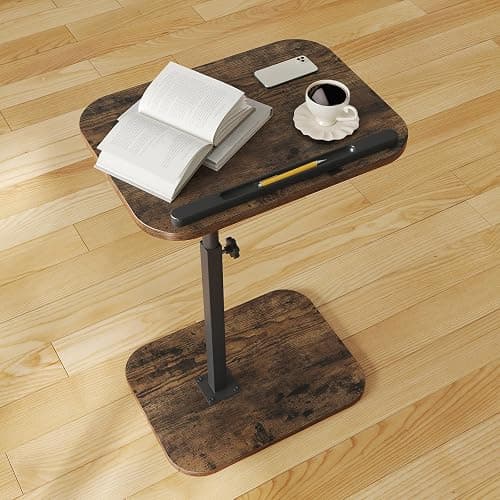 iabifo Sofa Couch Arm Table Tv Tray Small Bed Stand C Shaped Side End Tables for Living Room, Bedroom, Bedside Rustic - Image 1