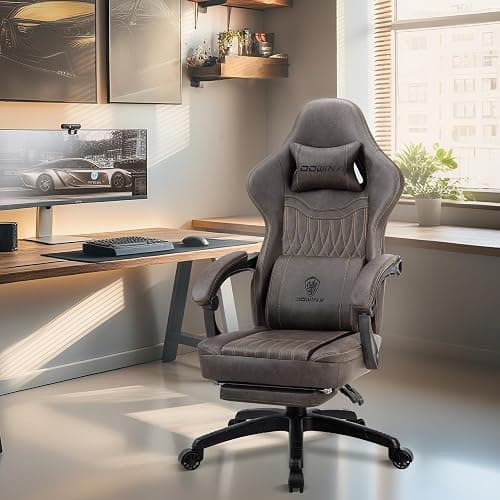 Dowinx Gaming Chair Breathable PU Leather Gamer Chair with Footrest Massage Lumbar Support, Big and Tall Ergonomic Reclining Computer Chair with Pocket Spring Cushion for Adults Teens (Brown) thumbnail 2