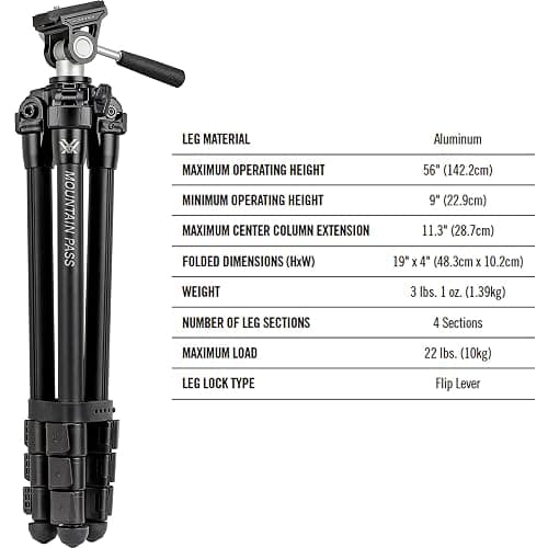 Vortex Optics Mountain Pass Tripod Kit - 2-Way Pan Head, 22 lb Max Load, Arca-Swiss Head Mount - Unlimited, Unconditional Warranty thumbnail 4